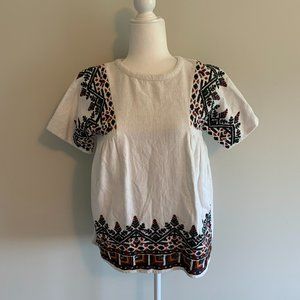 Zara White Blouse with Black and Red Embroidery